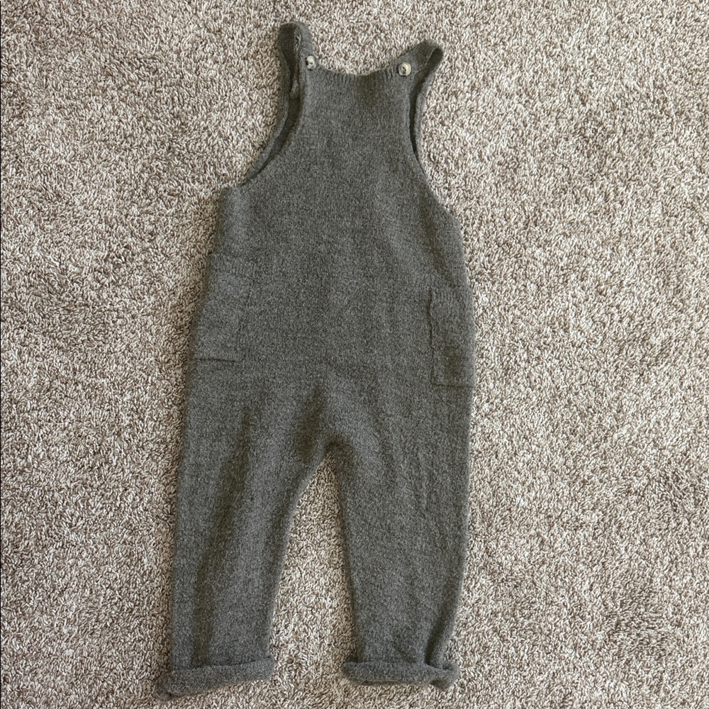 Zara Gray Knit Button-strap Overalls
